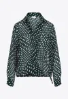 Dries Van Noten Printed Long Sleeve Blouse With Drawstring Hem In Black