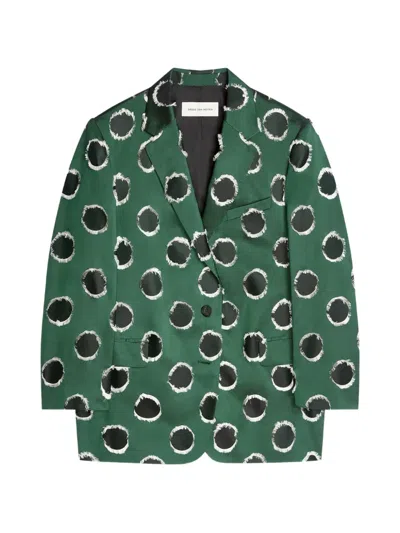Dries Van Noten Polka Dot-pattern Oversized Blazer In Green