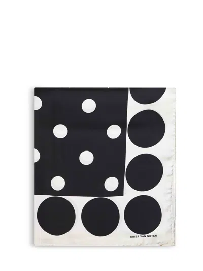 Dries Van Noten Womens Dessin A Polka Dot-print Silk Scarf In Black