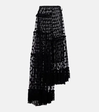 Dries Van Noten Polka-dot Asymmetric Cotton-blend Maxi Skirt In Black