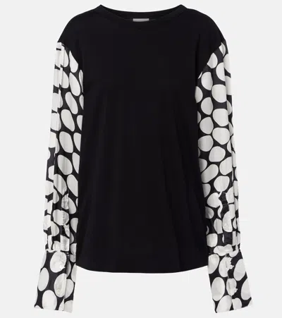Dries Van Noten Polka-dot Cotton-blend Top In Black