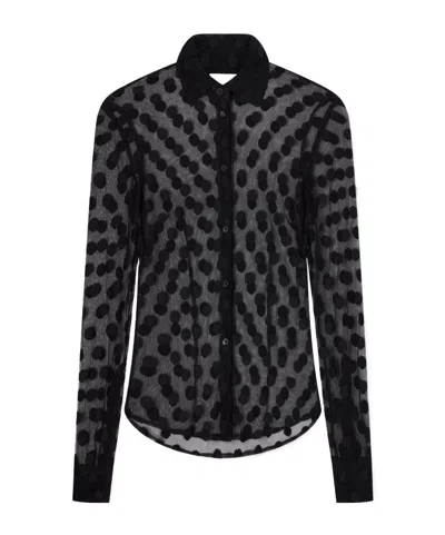 Dries Van Noten Polka-dot Cotton-blend Tulle Shirt In Black