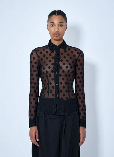 Dries Van Noten Polka-dot Cotton-blend Tulle Shirt In Black