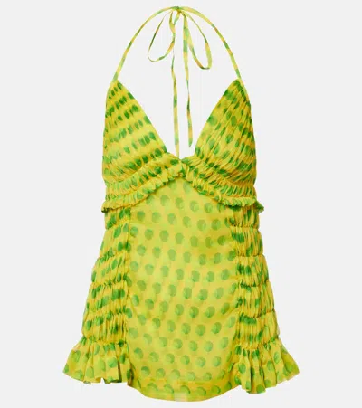 Dries Van Noten Polka-dot Halterneck Silk Top In Green
