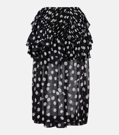 Dries Van Noten Shelby Polka Dot Ruffle Tiered Midi Skirt Skirts Black