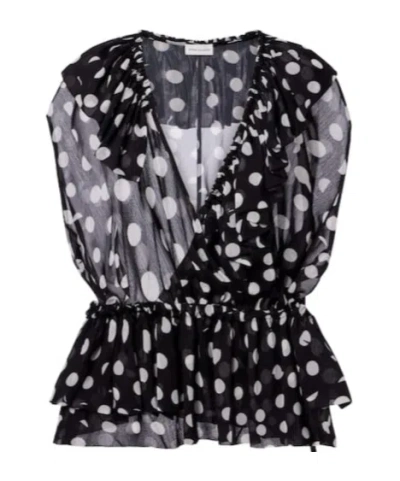 Dries Van Noten Polka-dot Ruffled Top In Animal Print