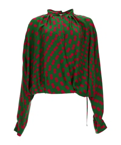 Dries Van Noten Polka-dot Wrap Blouse In Green