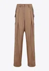 Dries Van Noten Flap Pocket Pleated Viscose Trousers In Beige