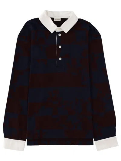 Dries Van Noten Long Sleeve Striped Polo Hucho Shirt In Black