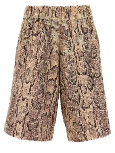 Dries Van Noten Bermuda Shorts With Animal Print And Elastic Waistband In Multicolor