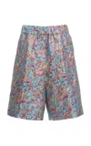 Dries Van Noten Pomy Bis Floral Jacquard-lamé Knee-length Shorts In Multi