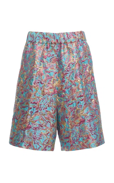Dries Van Noten Pomy Bis Floral Jacquard-lamé Knee-length Shorts In Multi