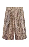 Dries Van Noten Pomy Sequined Snake-print Cotton Poplin Wide-leg Shorts In Python