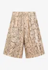 Dries Van Noten Animal Print Sequin Embellished Knee-length Shorts In Beige