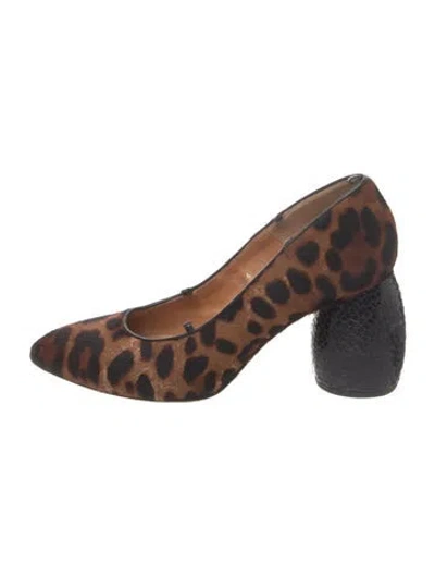 Pre-owned Dries Van Noten Ponyhair Animal Print Pumps In Brown