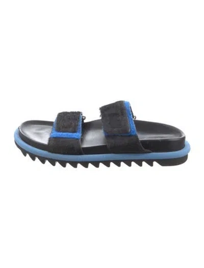 Pre-owned Dries Van Noten Ponyhair Colorblock Pattern Slides In Multi