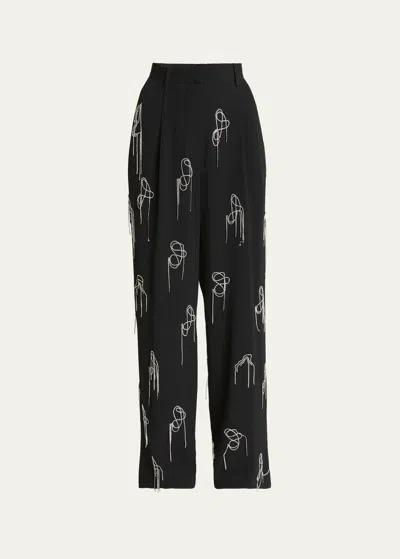 Dries Van Noten Porter Embellished Wide-leg Trousers In 900 Black