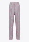 Dries Van Noten Tailored Trousers With Delicate Floral Pattern In Blue
