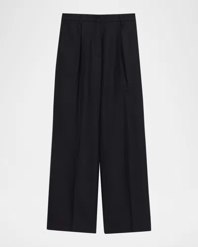 Dries Van Noten Portias Herringbone Wool Straight-leg Pants In Blue
