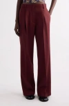 Dries Van Noten Pleated In Shiny Wool Trousers Bordeaux In Multi
