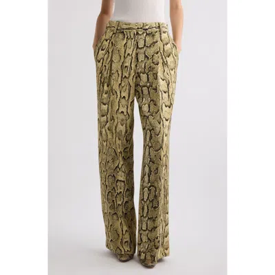 Dries Van Noten Portias Snakeskin Jacquard Pleated Straight Leg Pants In Beige