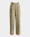 Dries Van Noten Wide Leg High Waist Animal Print Trousers In Beige