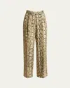 Dries Van Noten Wide Leg High Waist Animal Print Trousers In Beige