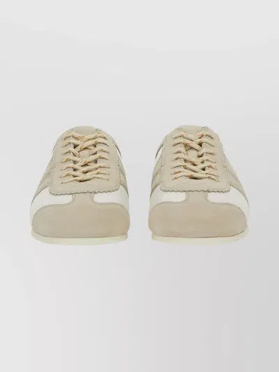 Dries Van Noten Premium Low-top Leather Sneakers Suede Panels In Gold