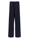 Dries Van Noten Wide Black Cotton Trousers In Blue