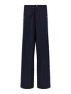 Dries Van Noten Wide Black Cotton Trousers In Blue