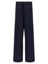 Dries Van Noten Wide Black Cotton Trousers In Blue