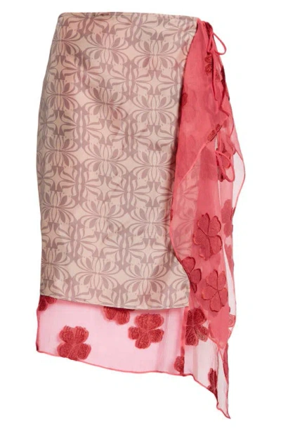 Dries Van Noten Printed Silk-blend Muslin Wrap Skirt In Pink & Purple