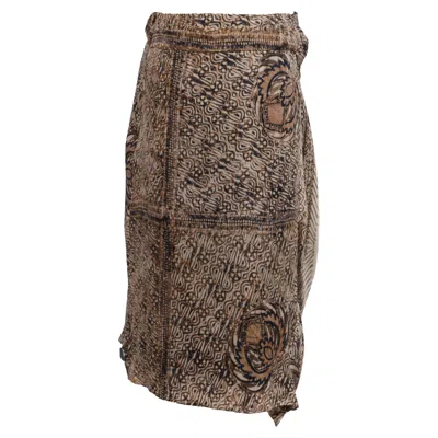 Dries Van Noten Printed Asymmetric Midi Skirt In Brown Silk