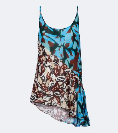 Dries Van Noten Printed Asymmetric Top In Blue