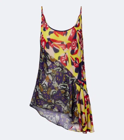 Dries Van Noten Ruffled Printed Asymmetric Georgette Camisole In Multi