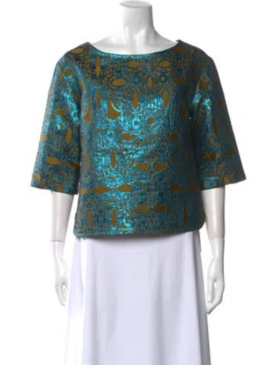 Pre-owned Dries Van Noten Printed Bateau Neckline Blouse In Blue