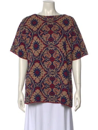 Pre-owned Dries Van Noten Printed Bateau Neckline Blouse In Red