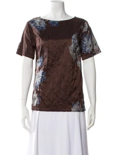 Pre-owned Dries Van Noten Printed Bateau Neckline T-shirt In Brown