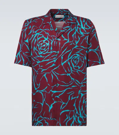 Dries Van Noten Mens Burgundy Printed Camp-collar Woven Shirt In Multi