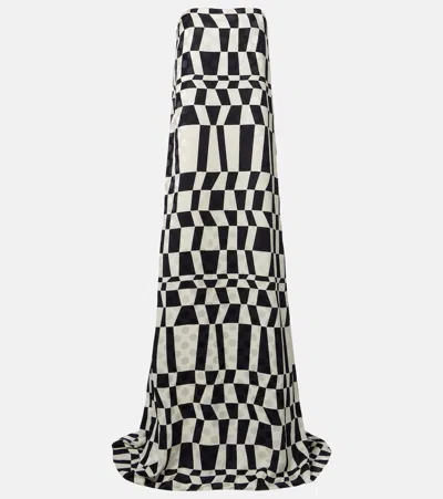 Dries Van Noten Printed Bustier Gown In Black