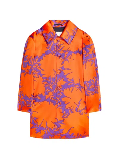Dries Van Noten Printed Button Coat In Orange