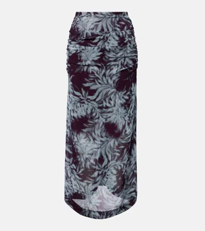 Dries Van Noten Printed Chiffon Midi Skirt In Blue