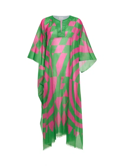 Dries Van Noten Printed Cotton Long Kaftan In Green