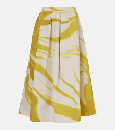 Dries Van Noten Printed Cotton Midi Skirt In Lime