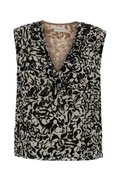 Dries Van Noten College Embroidered Printed Top In Black