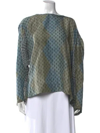 Pre-owned Dries Van Noten Printed Crew Neck Blouse In Blue/green