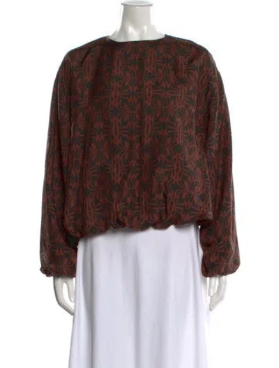 Pre-owned Dries Van Noten Printed Crew Neck Blouse In Burgundy