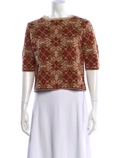 Pre-owned Dries Van Noten Printed Crew Neck Sweater In Brown