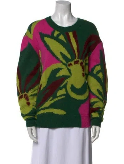 Pre-owned Dries Van Noten Printed Crew Neck Sweater In Green