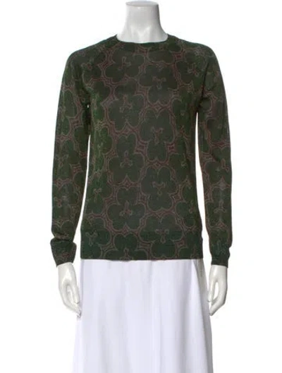 Pre-owned Dries Van Noten Printed Crew Neck Sweatshirt In Green